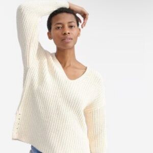 Everlane The Texture Cotton V-Neck Ribbed Knit Sweater Small S